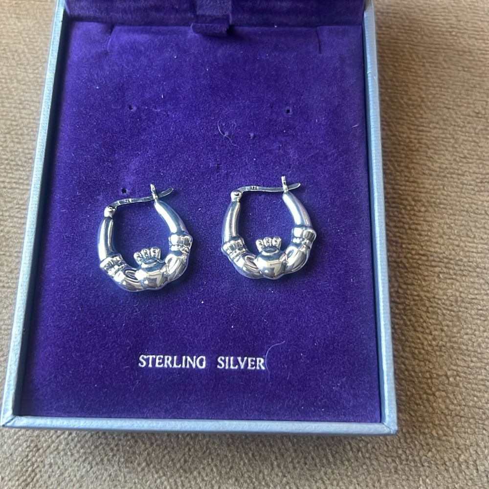 Silver Irish Claddagh Hoop Earrings 925